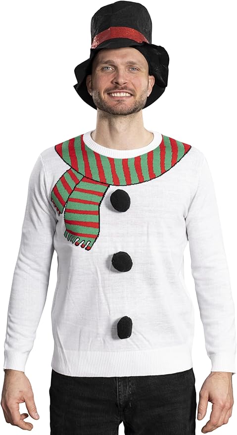 I Am the Snowman Knitted Ugly Christmas Sweater Top Hat Costume Set